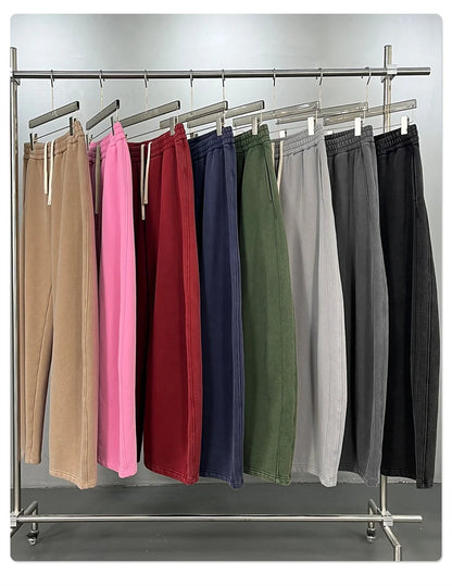 ZODF New 2025 Winter Batik Washed Man Fleece Pants Unisex High Street Distressed Thick Warm Straight Trousers Sweatpants HY1166