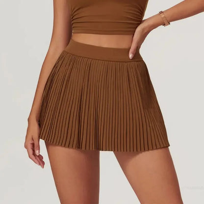 Women’s 2-in-1 Pleated Golf Tennis Skirt with Inner Pocket and Built-in Shorts - Coffee / L