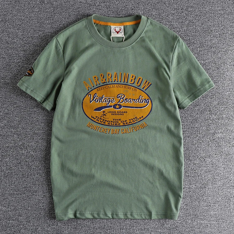 Summer New American Retro Short-sleeved O-neck Eagle Printed T-shirt Men's Fashion Simple 100% Cotton Washed Casual Sport Tops