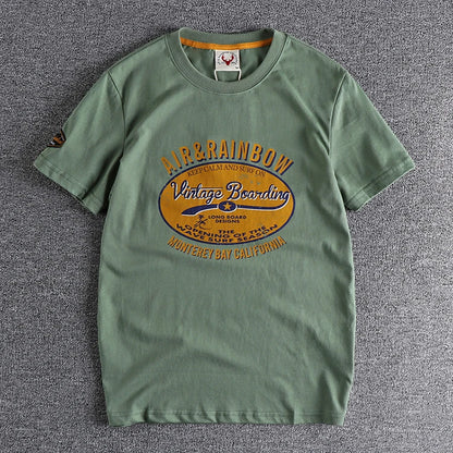 Summer New American Retro Short-sleeved O-neck Eagle Printed T-shirt Men's Fashion Simple 100% Cotton Washed Casual Sport Tops