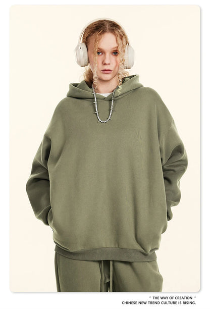 ZODF New Winter Men Solid Fleece Hoodies Unisex Women 345gsm Loose Warm Side Zipper Pocket Hooded Pullovers Brand Clothes HY0867