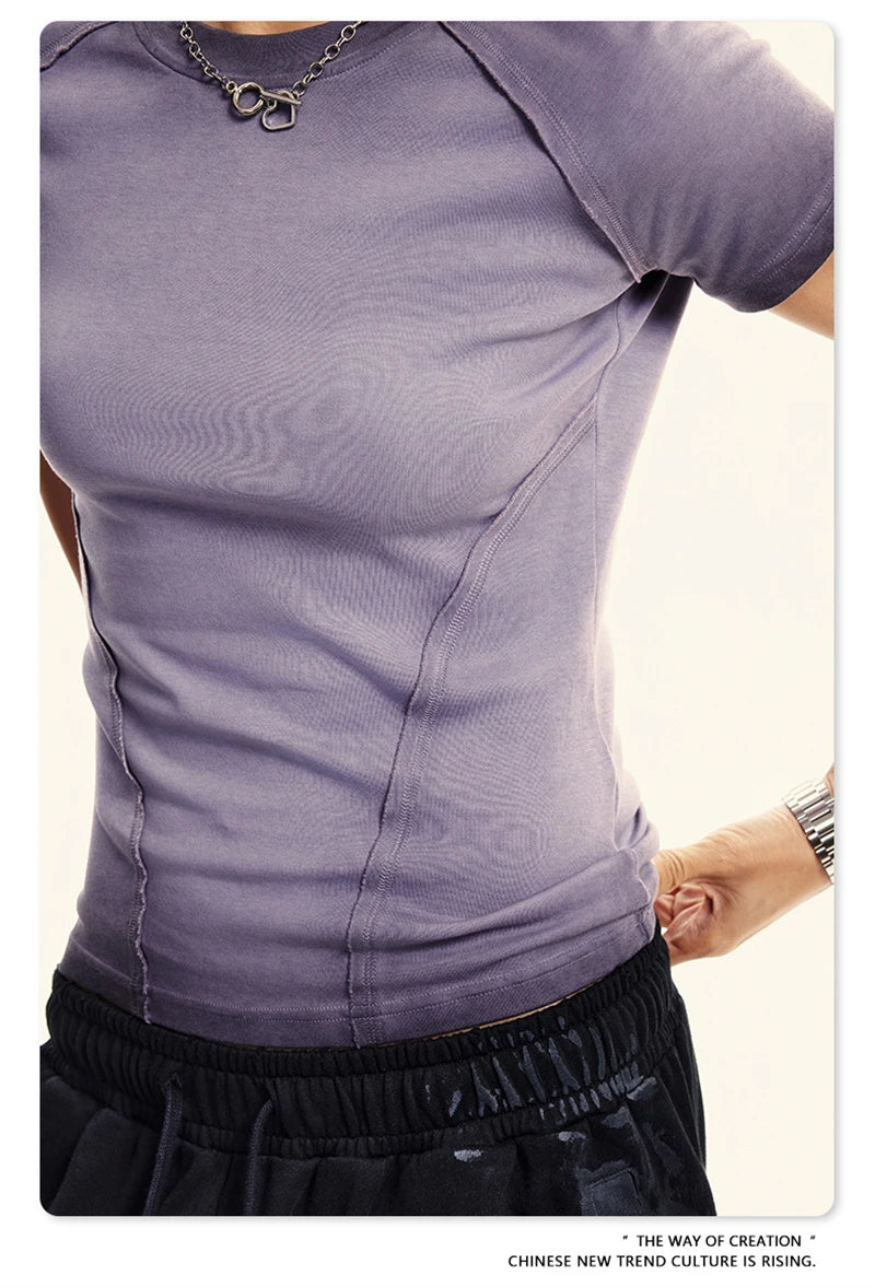 ZODF 2024 Summer Hotweet Washed T Shirt For Women Girls Gradient Raglan Sleeve Comfortable Short Tees Brand Tees HY0826