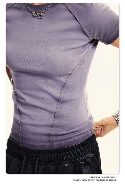 ZODF 2024 Summer Hotweet Washed T Shirt For Women Girls Gradient Raglan Sleeve Comfortable Short Tees Brand Tees HY0826