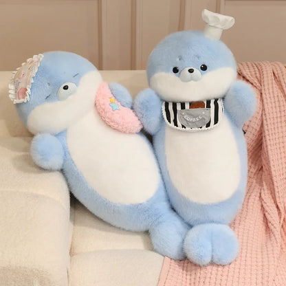 70cm Ocean Themed Decorative Pillow Chubby Dolphin and Seal Plushies Soft Toy Large Plush Sleeping Pillow Girl Boy Gift