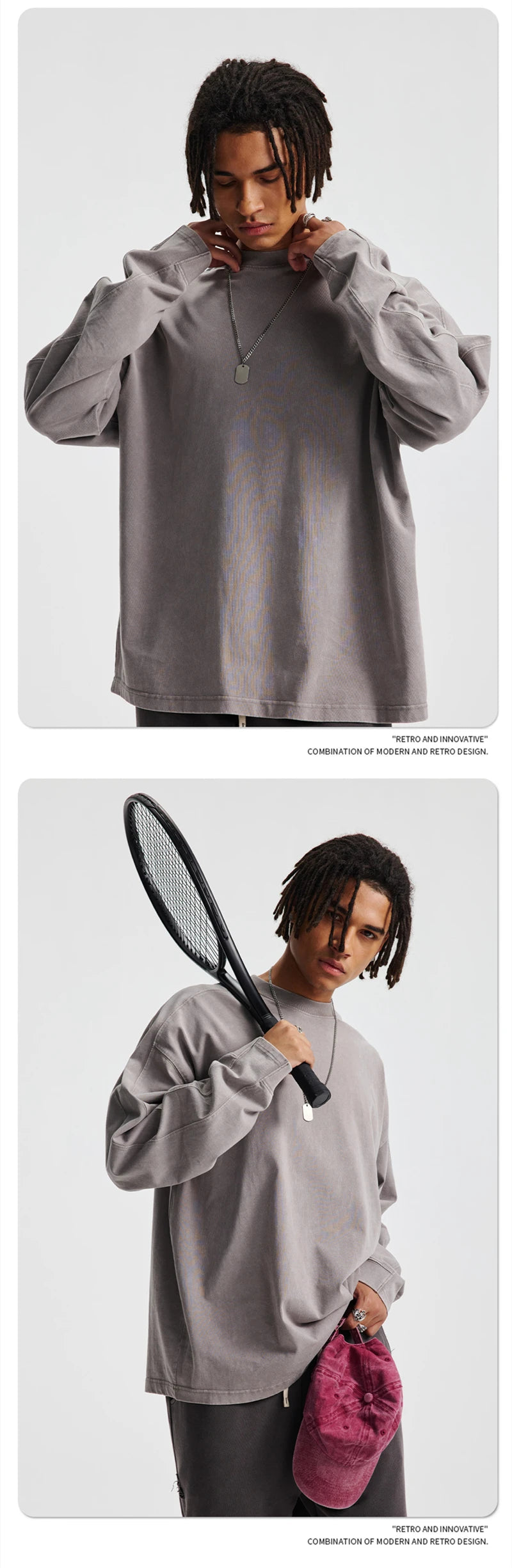 ZODF Retro 285gsm Batik Washed Cotton Man's T-Shirts Unisex Solid Loose Distressed Patchwork Full Sleeve Tee Shirt Tops HY1161