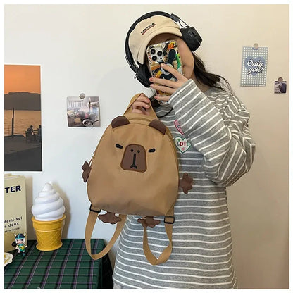 Kawaii Capybara Nylon School Bag Laptop Backpack Cartoon Children's Backpack Travel Casual Book Bags Large Capacity Backpack
