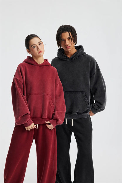 ZODF Retro 2025 Winter Man Washed Boxy Fleece Hoodies Unisex 370gsm Loose Hooded Pullovers Sweatshirt Streetwears HY1129