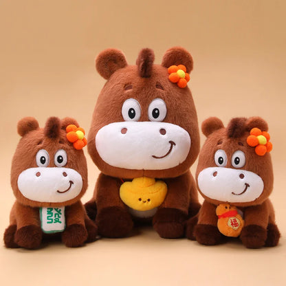 22cm Cartoon Cute Horse Plush Toy Sunflower Lion Dance Decorative Pony Plushies Soft Doll Kawaii Lunar New Year Gift