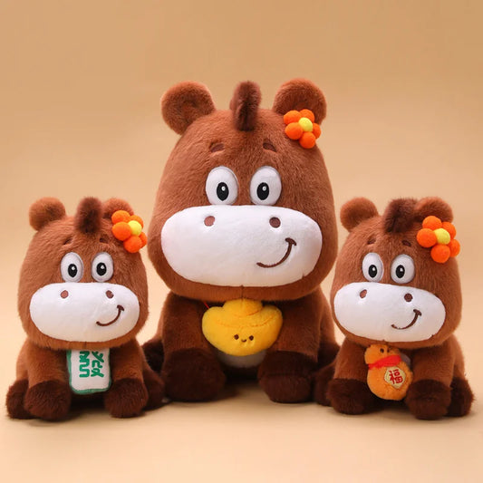 22cm Cartoon Cute Horse Plush Toy Sunflower Lion Dance Decorative Pony Plushies Soft Doll Kawaii Lunar New Year Gift