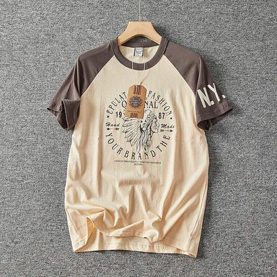 Summer New American Retro Short-sleeved O-neck Letter Printed T-shirt Men's Fashion Simple 100% Cotton Washed Casual Sport Tops