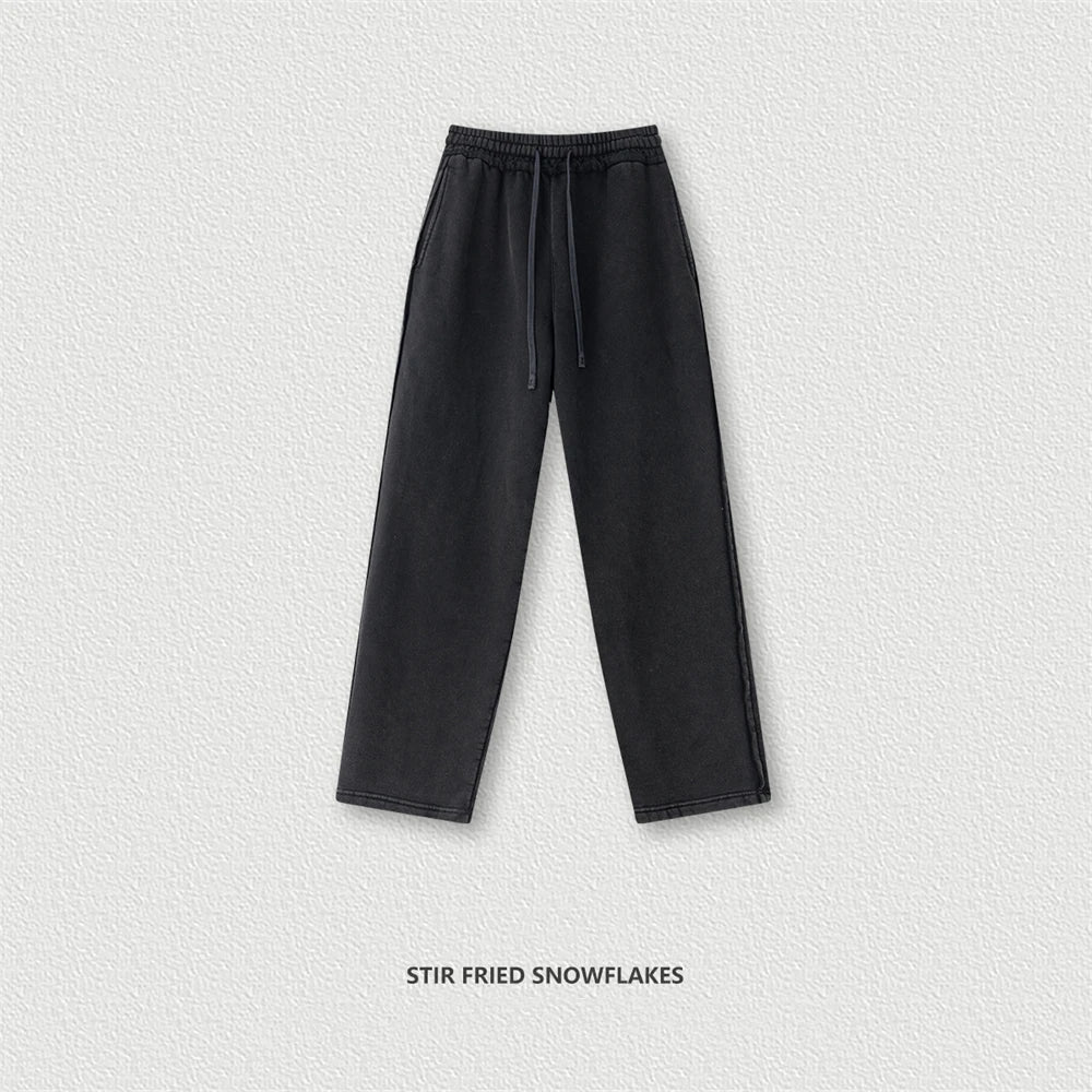 ZODF 2025 Winter Unisex Washed Fleece Straight Pants 400gsm Knitted Warm Loose Trousers HY1093 - black / M / China