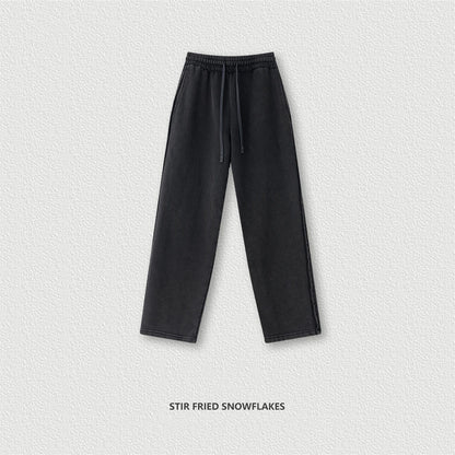 ZODF 2025 Winter Unisex Washed Fleece Straight Pants 400gsm Knitted Warm Loose Trousers HY1093 - black / M / China