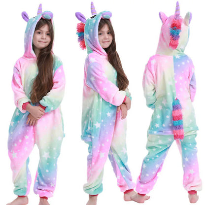 Pink Kigurumi Unicorn Pajamas for Family Set Outfits Cute Winter Flannel Soft Warm Children Pyjamas Mommy and Me Matching Outfit