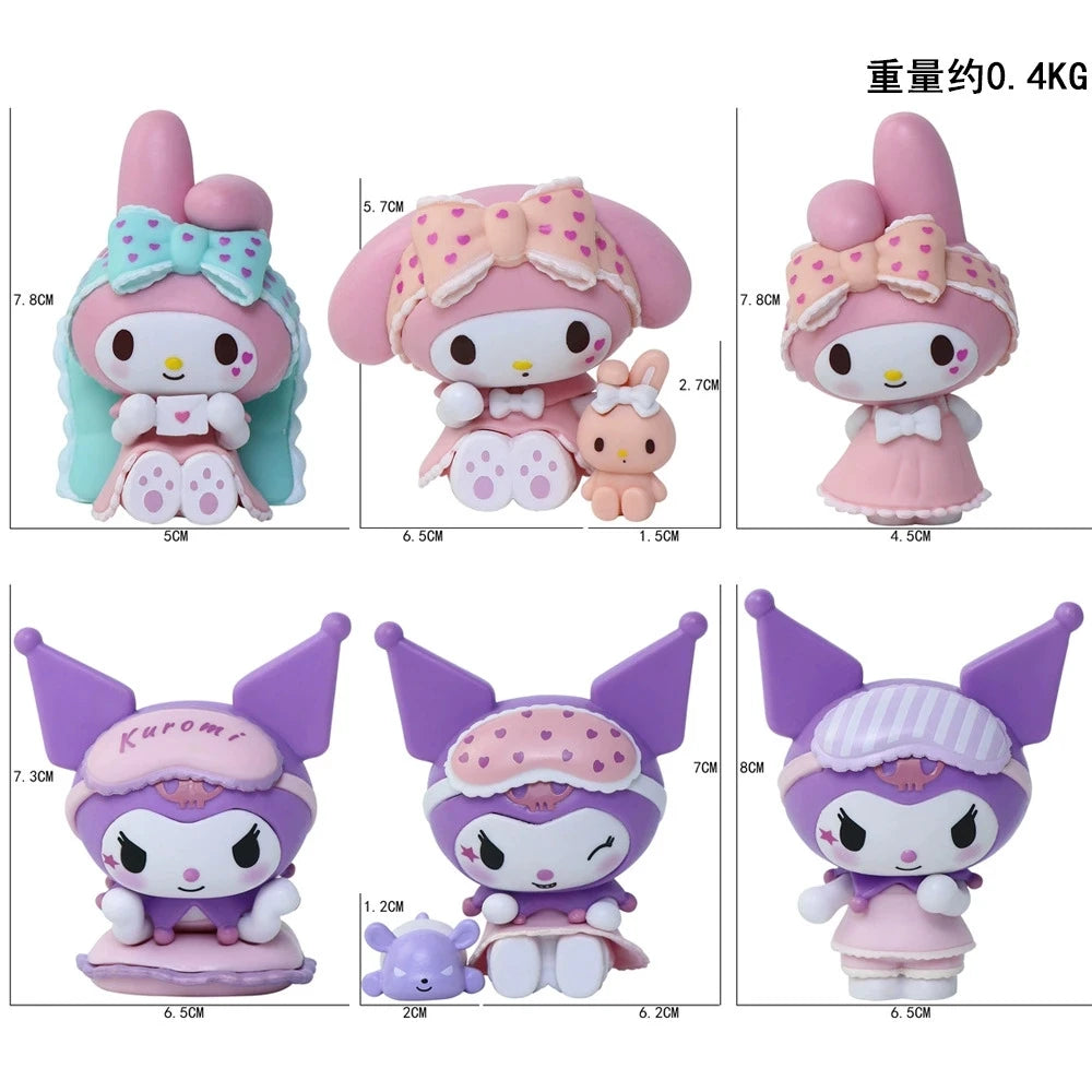 6Pcs-Set Sanrio Anime Figure Pajamas Sweetheart Kawaii Kuromi My Melody Doll action Cute Decoration Toys For children Gift