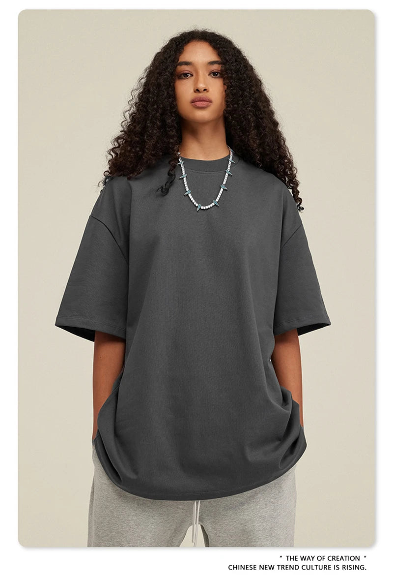 ZODF 2025 Heavy-Weight 425gsm 100% Cotton T-Shirts For Men Unisex Summer Oversized O-Neck Basic Solid T Shirt Brand Tees HY0485