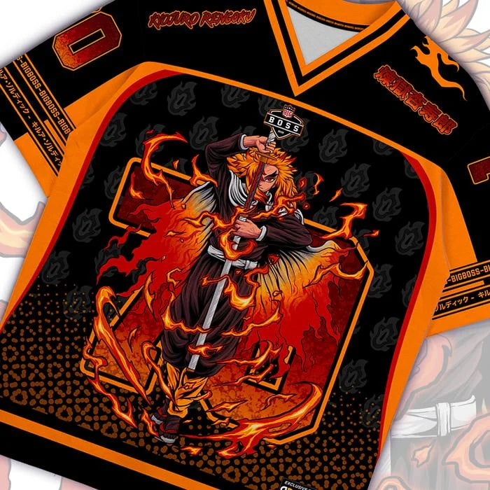 70 Jersey Demon Slayer Kyojuro Rengoku Anime Series Jersey Korean Style Baseball Hockey Oversize T-shirt Daily Unisex Tops Tee