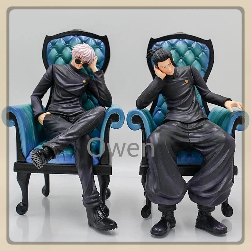 Anime 24cm Gojo Satoru Action Figures Jujutsu Kaisen Geto Suguru Figures Sitting Position PVC Decoration Mode Toys Birthday Gift