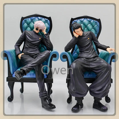 Anime 24cm Gojo Satoru Action Figures Jujutsu Kaisen Geto Suguru Figures Sitting Position PVC Decoration Mode Toys Birthday Gift