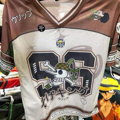 2526 New Bandai Anime One Piece Luffy Summer Jersey T-shirt Oversized 3D Adult and Children's Multifunctional Top Christmas