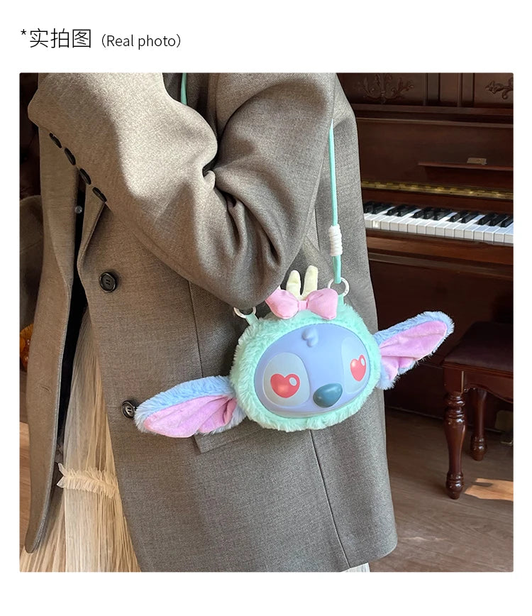 New Disney Stitch Cartoon Plush Backpack Cute Winter Gift For Girls Stuffed Animal Toy Plushie Bag Kids Carry-On Satchel