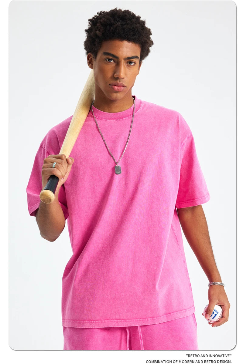 ZODF 2025 High Street Summer Washed Cotton Unisex Loose Retro Solid T-Shirt HY0113