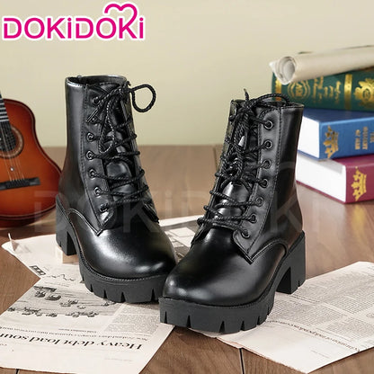Women Men Cosplay Shoes Daily Boots DokiDoki Black 5cm Flat Bottom Shoes Cosplay Props