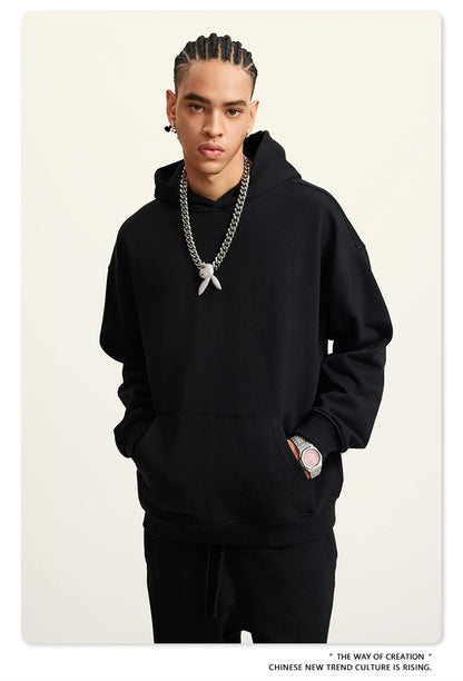 ZODF New Winter 440gsm Terry Hooded Hoodies For Men Retro Unisex Couple Loose Oversized Solid Pullovers Streetwears HY0664