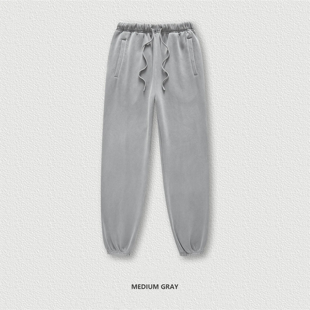 ZODF 2025 Autumn Winter Men’s Washed Fleece Sweatpants 355gsm Loose Retro Joggers Streetwear HY0653 - Mid Grey / M