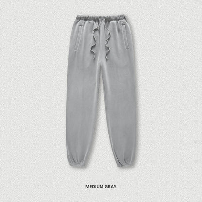 ZODF 2025 Autumn Winter Men’s Washed Fleece Sweatpants 355gsm Loose Retro Joggers Streetwear HY0653 - Mid Grey / M