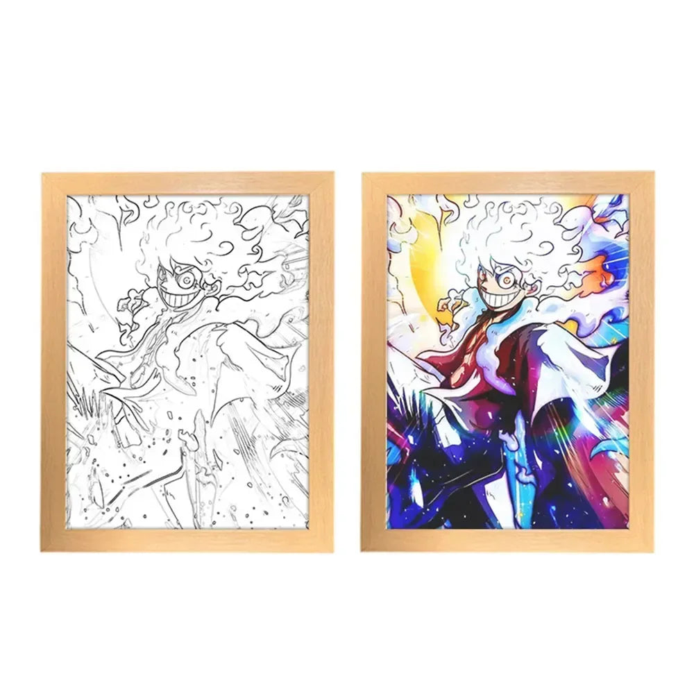 One Piece Creative Photo Frame Night Light Toy Anime Character Luffy Zoro Night Light Bedside Decoration Painting Christmas Gift