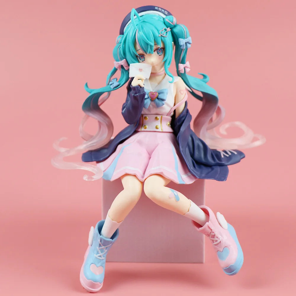 Hatsune Miku Pink Sakura Sitting PVC Anime Figure Model Toy Decoration Collectible Gift - No Box