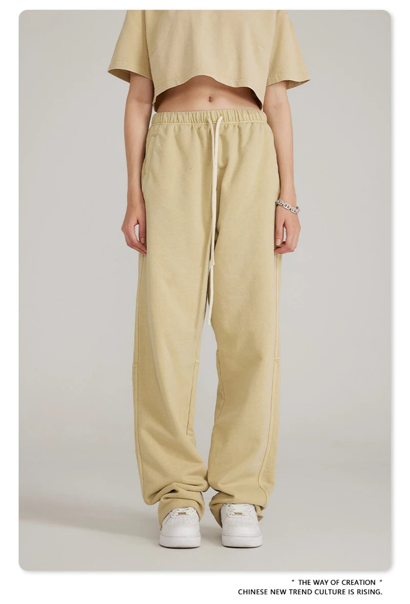 ZODF 2023 Spring Men 380gsm Washed Cotton Pants American Retro Unisex Loose Edge Oversized Straight Trousers Streetwears HY0537