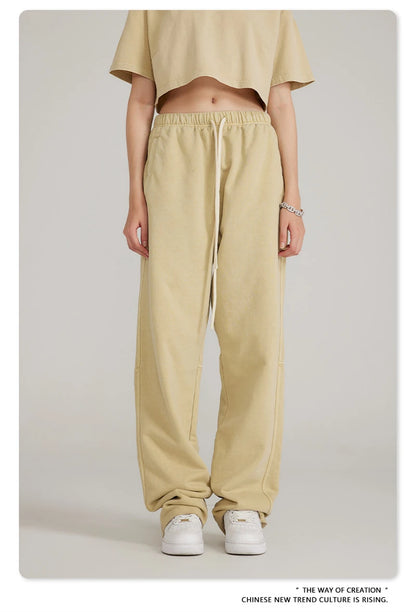 ZODF 2023 Spring Men 380gsm Washed Cotton Pants American Retro Unisex Loose Edge Oversized Straight Trousers Streetwears HY0537