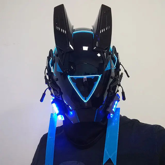 Cyberpunk Helmet Cosplay Mask with LED Light Dreadlocks Braided Wings Shinobi Samurai Style – Birthday & Christmas Gift