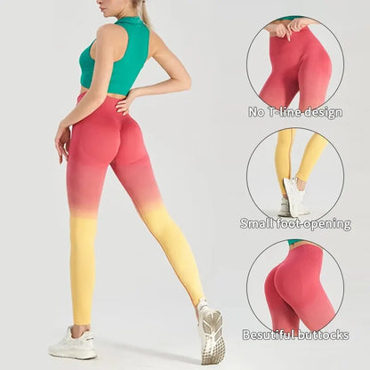 Gradient High-Waisted Hip Lifting Fitness Pants for Women Quick-Drying Tight Fitting Long Running Sports Leggings