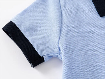 80-130cm Kids Polo Shirts 3 to 4 Year Boy Clothes Cotton Short Sleeve Children's Shirt Blue Dino Bunny Print Tops Summer T-shirt