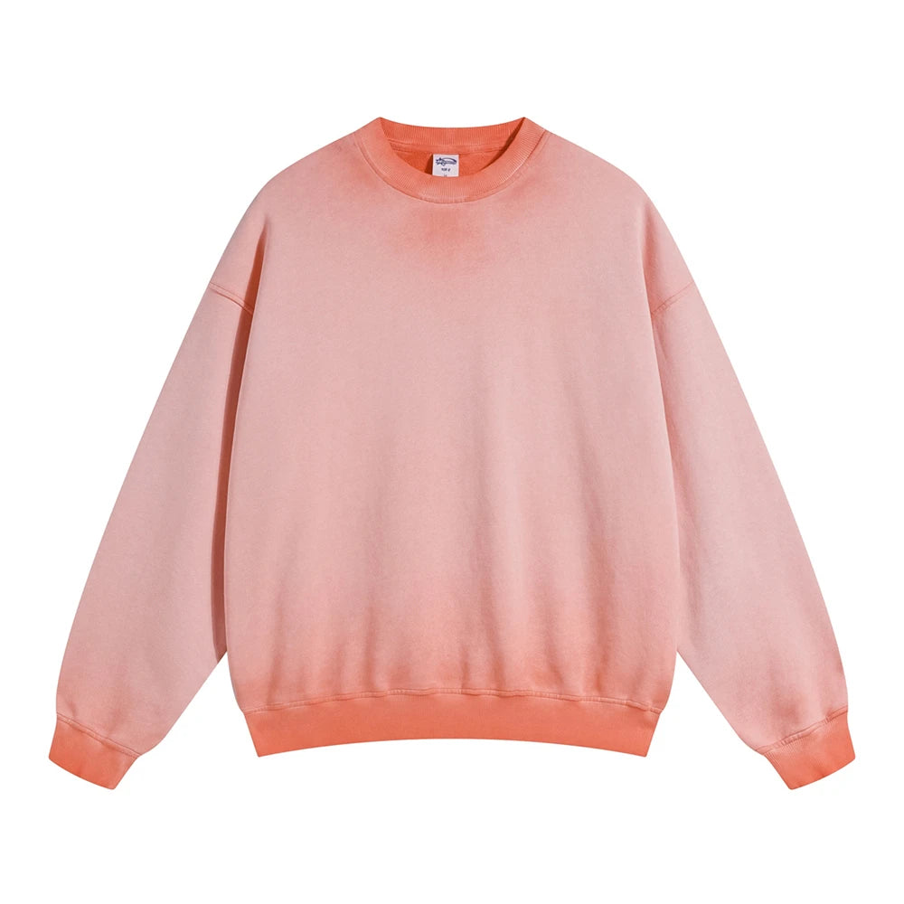 ZODF 2024 Autumn Men's Washed Sweatshirt Unisex Women Retro Solid 430gsm Terry Cotton O Neck Pullovers Coat HY0880