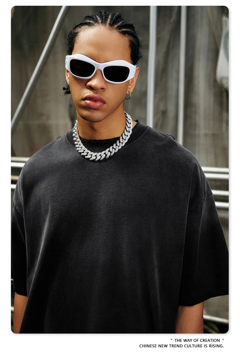 ZODF 2024 Summer Men Washed Gradient T-Shirts Unisex Women Distressed 250gsm Cotton T Shirt Brand Tees Streetwears HY0814