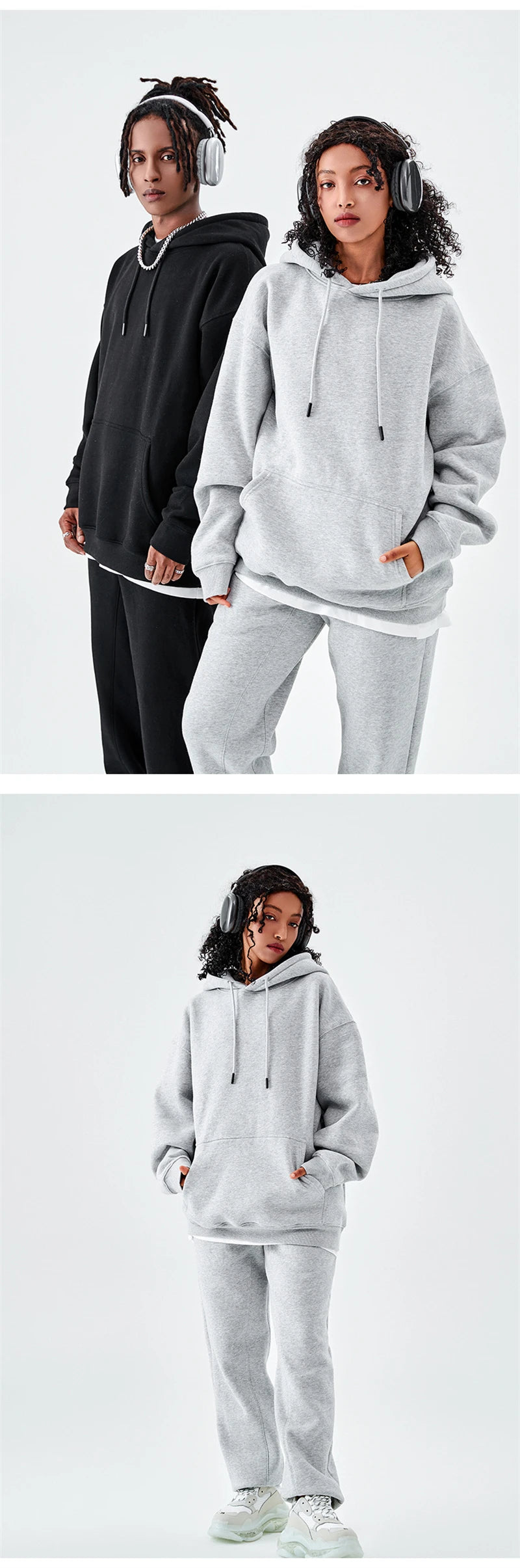 ZODF Casual Winter Men 350gsm Fleece Hoodie Unisex Loose Warm Solid Hooded Sweatshirt Pullover 18 Colors HY0728