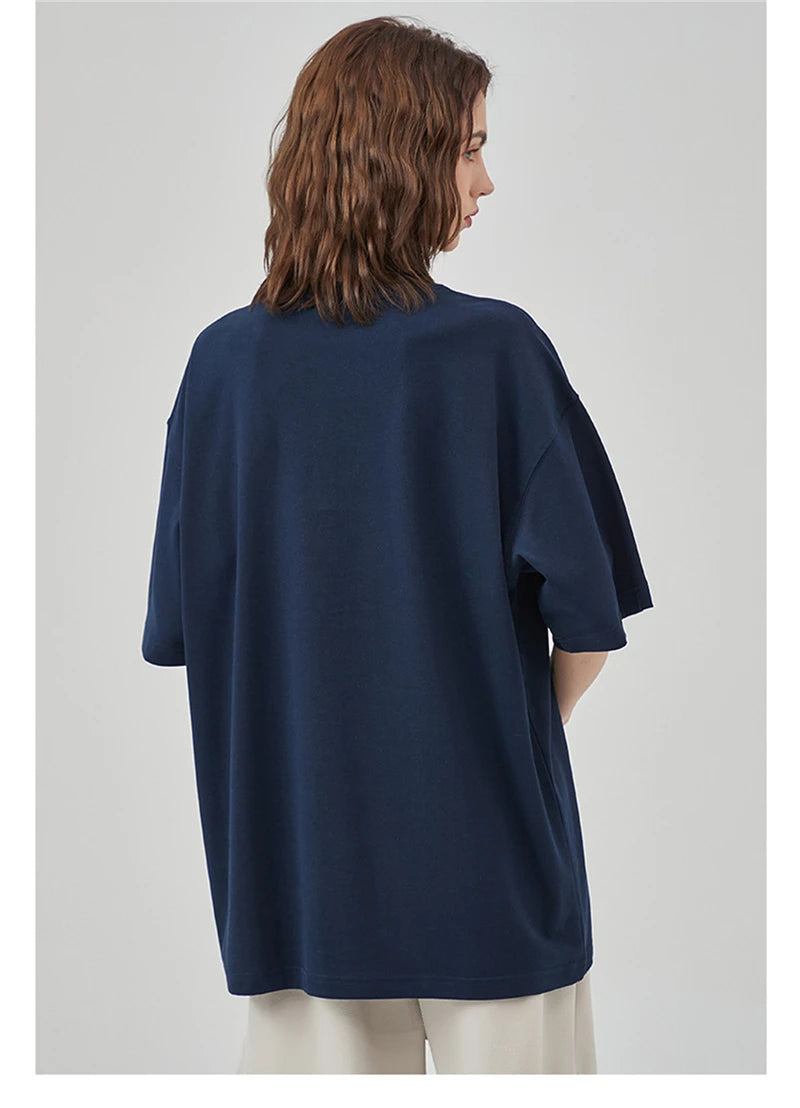 ZODF New Summer Men 275gsm Cotton T Shirts Unisex Women High Street Oversized FG Noshrink Solid T-Shirt Streetwears HY0152