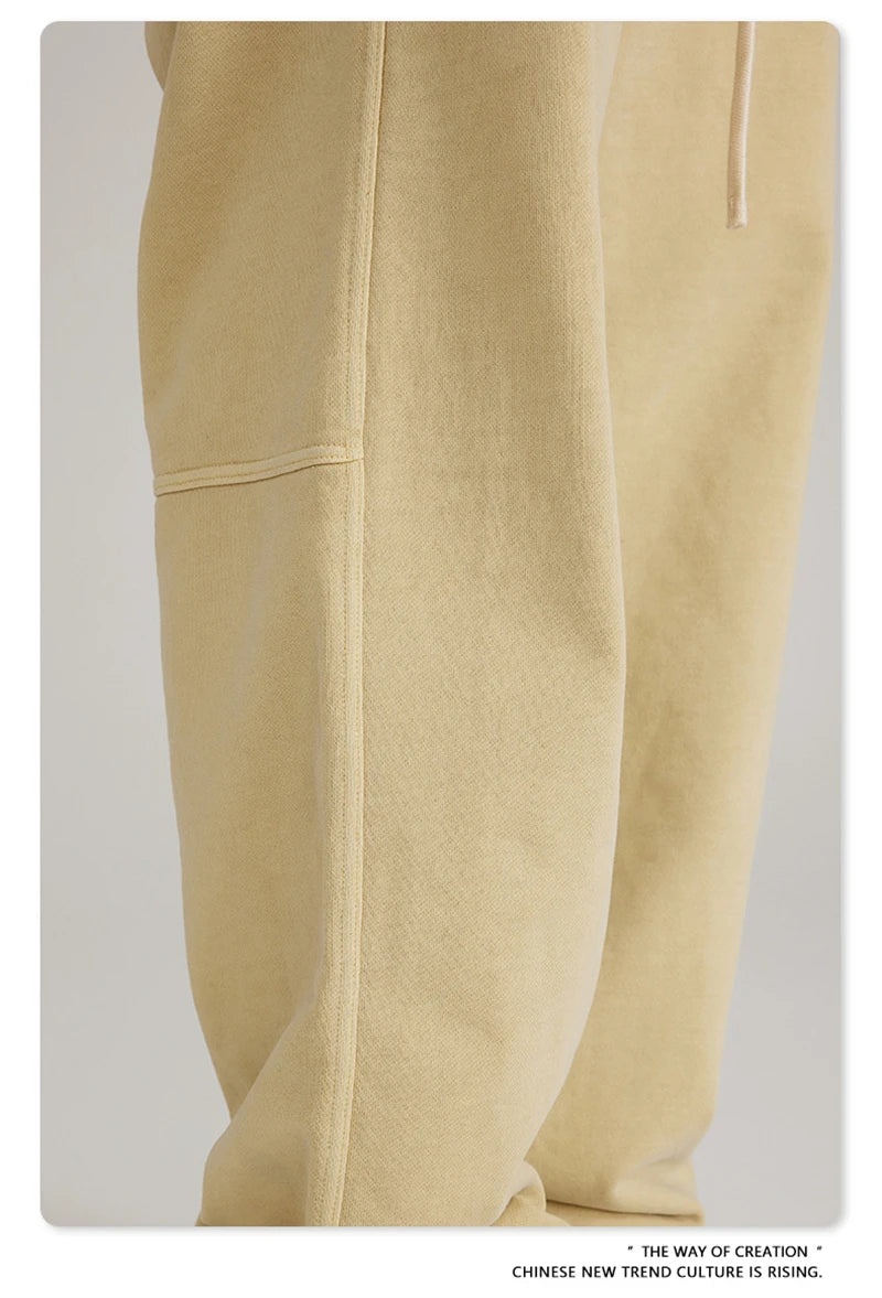 ZODF 2023 Spring Men 380gsm Washed Cotton Pants American Retro Unisex Loose Edge Oversized Straight Trousers Streetwears HY0537