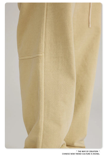 ZODF 2023 Spring Men 380gsm Washed Cotton Pants American Retro Unisex Loose Edge Oversized Straight Trousers Streetwears HY0537