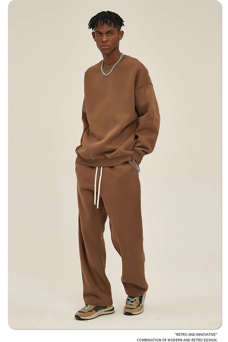 ZODF New 2025 Winter 350gsm Fleece Sweatshirts For Men Unisex Casual Loose Basic Solid O-Neck Thick Warm Pullovers HY0635