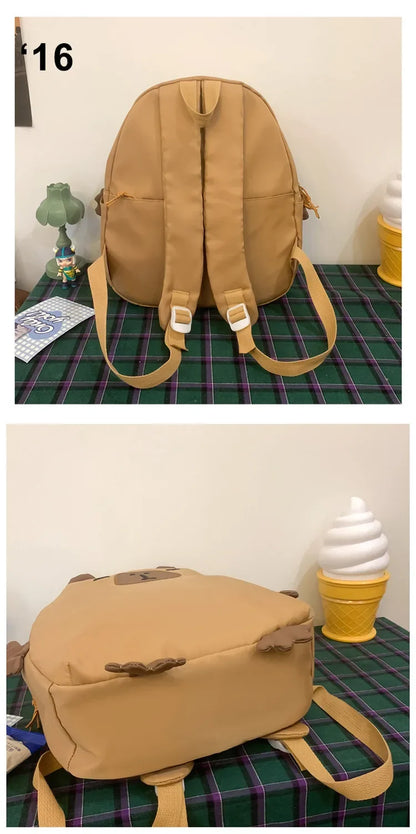 Kawaii Capybara Nylon School Bag Laptop Backpack Cartoon Children's Backpack Travel Casual Book Bags Large Capacity Backpack