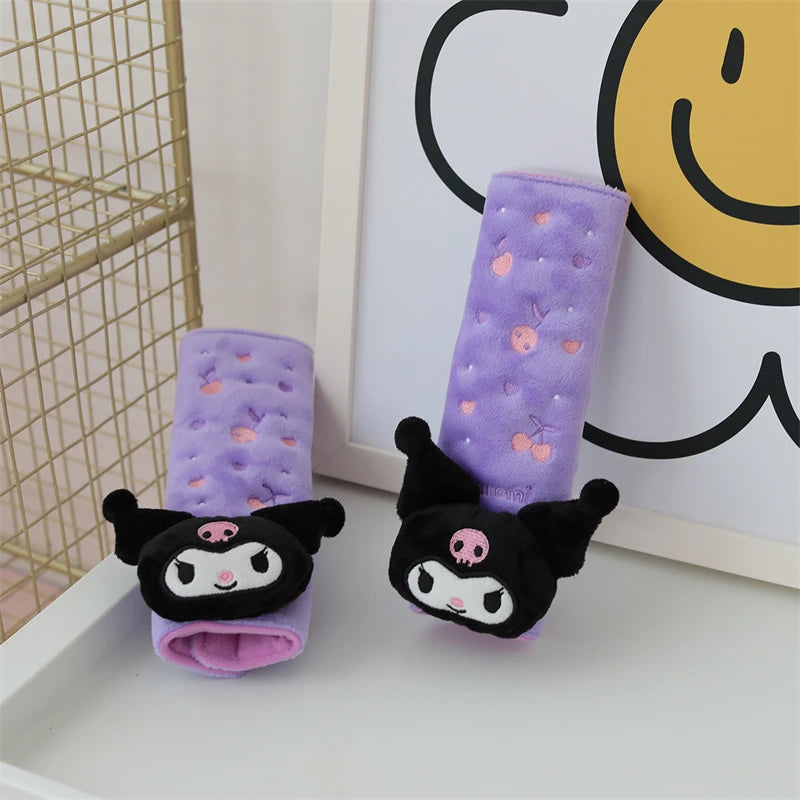 Kuromi My Melody Pillow Stuffed Anime Kuromi Car Headrest Safety Seat Belt Cover Cushion Cartoon Car Decoration Girl Gifts