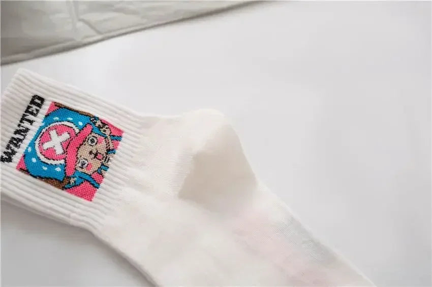 5Pair Anime One Piece Socks Cartoon Luffy Chopper Student Cotton White Long Short Boat Socks Printed Knitted Socks Children Gift