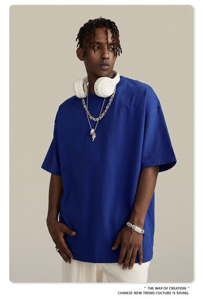 ZODF Trendy Summer 260gsm Cotton Oversized T Shirts For Men Unisex Male Kanye West High Street Solid Tees Brand Tops HY0122