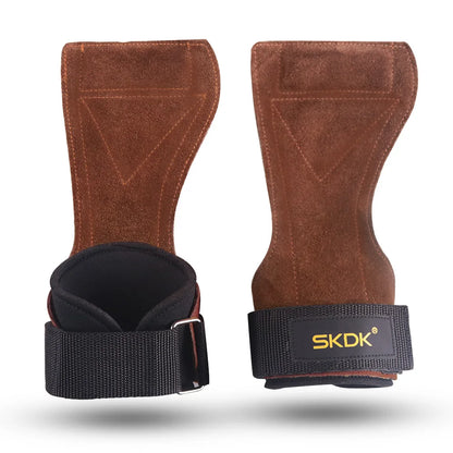 The Codex Cowhide Gym Grips with Wrist Wraps for Men and Women – Weightlifting Fitness Workout Palm Guards - Dark Khaki