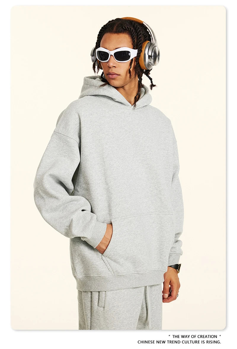 ZODF New 2024 Autumn Winter Men 345gsm Fleece Hoodies Unisex Women Relax Fit Warm Solid Hooded Pullovers Sweatshirts HY0863