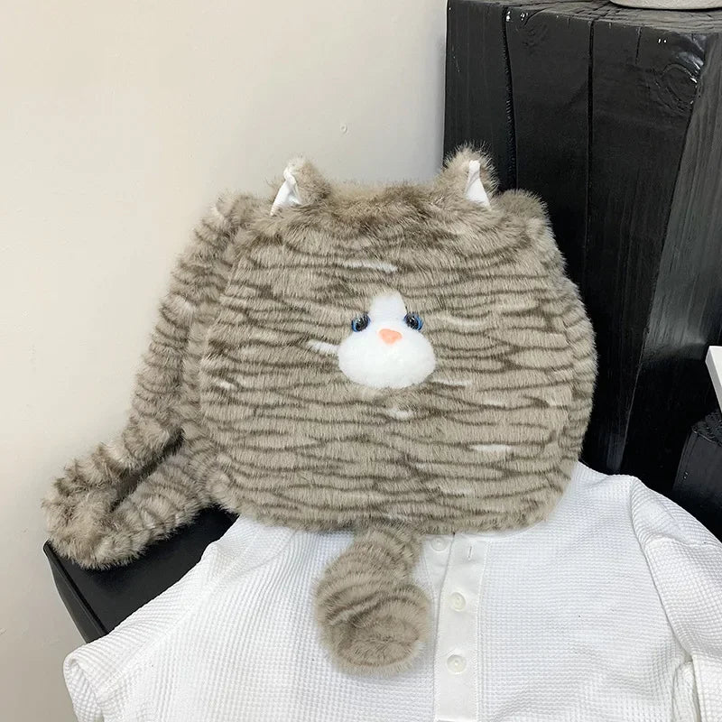 Cute Cat Plush Crossbody Bag for Women's New Instagram Soft and Cute Furry Large Capacity High-end Sensory Communication Tote